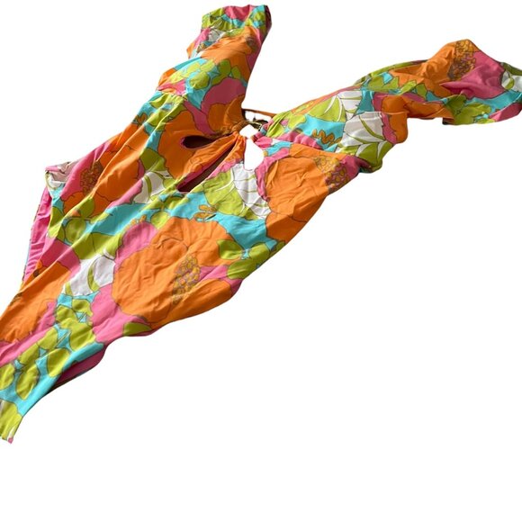 TRINA TURK Playa De Flor Plunge Maillot One-Piece Swimsuit Size 10 Floral Cutout - Picture 3 of 9